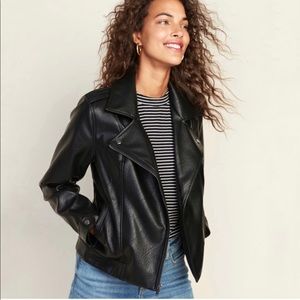 New Old Navy Black Jack Faux Leather Moto Jacket